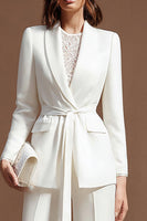 Load image into Gallery viewer, Ivory 2 Piece Shawl Lapel Wide Leg Business Suits with Sash
