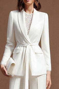 Ivory 2 Piece Shawl Lapel Wide Leg Business Suits with Sash