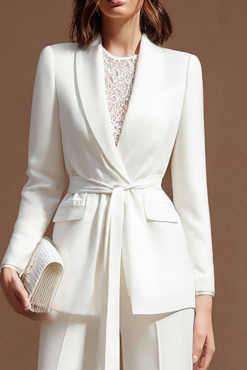 Load image into Gallery viewer, Ivory 2 Piece Shawl Lapel Wide Leg Business Suits with Sash