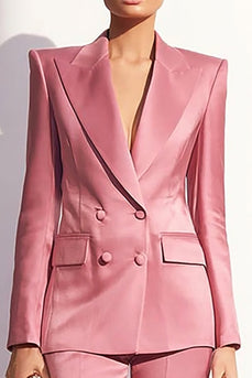 2 Piece Dusty Rose Satin Peak Lapel Business Suits with Sleeves