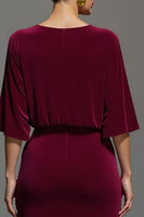 Load image into Gallery viewer, Velvet Burgundy V-Neck Sheath Long Holiday Party Dress with Sleeves