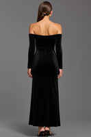 Load image into Gallery viewer, Black Sheath Velvet Off the Shoulder Long Holiday Party Dress