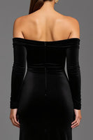 Load image into Gallery viewer, Black Sheath Velvet Off the Shoulder Long Holiday Party Dress
