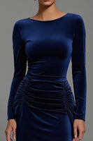 Load image into Gallery viewer, Navy Velvet Sheath Boat Neck Long Holiday Party Dress with Sleeves
