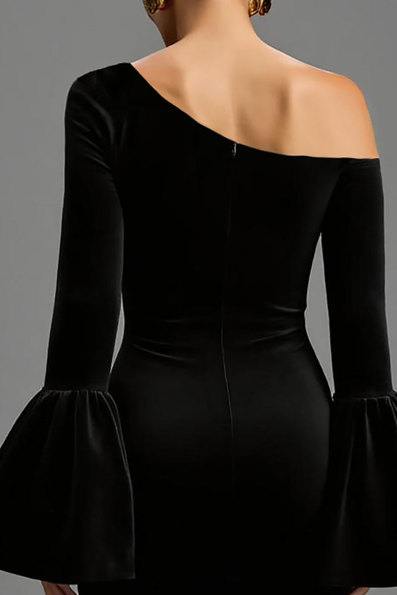 Load image into Gallery viewer, Black Velvet Sheath One Shoulder Long Holiday Party Dress