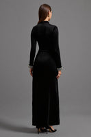 Load image into Gallery viewer, Black Velvet High Neck Long Holiday Party Dress with Sleeves