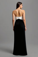 Load image into Gallery viewer, Black and White Satin Strapless Long Formal Dress with Bows