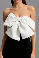 Load image into Gallery viewer, Black and White Satin Strapless Long Formal Dress with Bows