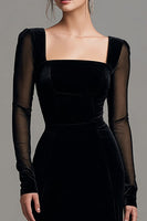Load image into Gallery viewer, Black Sheath Velvet Long Sleeves Hodliday Party Dress with Slit