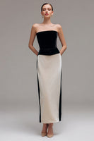 Load image into Gallery viewer, Black and Champagne Sheath Patchwork Long Holiday Party Dress
