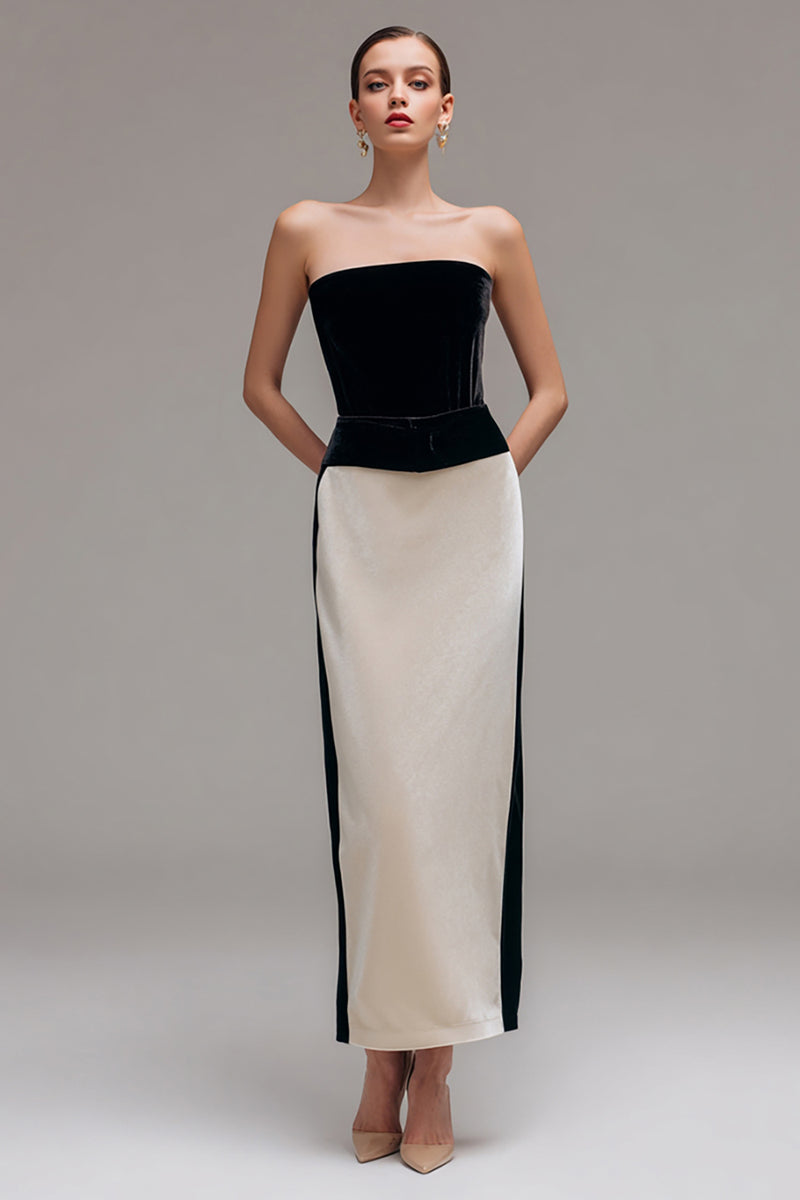 Load image into Gallery viewer, Black and Champagne Sheath Patchwork Long Holiday Party Dress