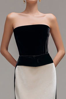 Black and Champagne Sheath Patchwork Long Holiday Party Dress