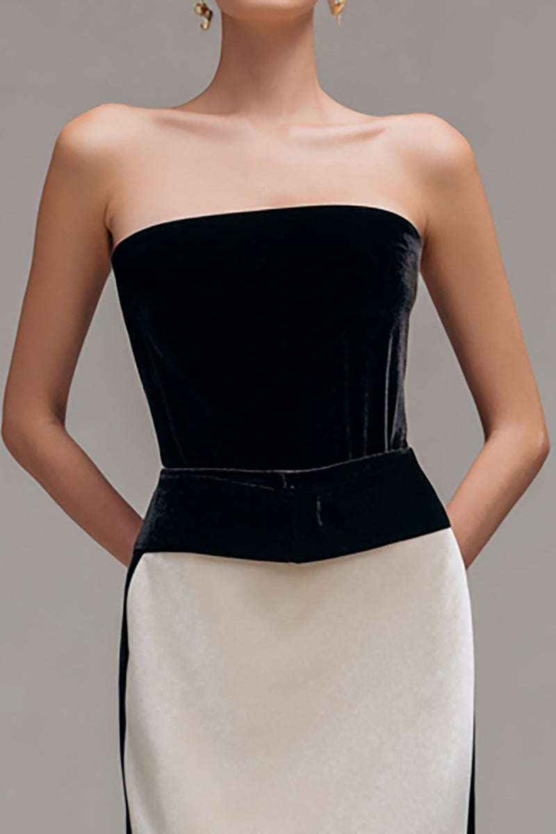 Load image into Gallery viewer, Black and Champagne Sheath Patchwork Long Holiday Party Dress