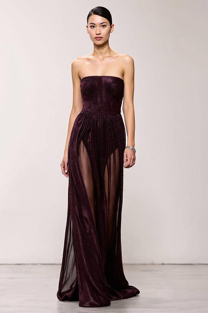 Load image into Gallery viewer, Simple Coffee Sheath Strapless Long Evening Dress