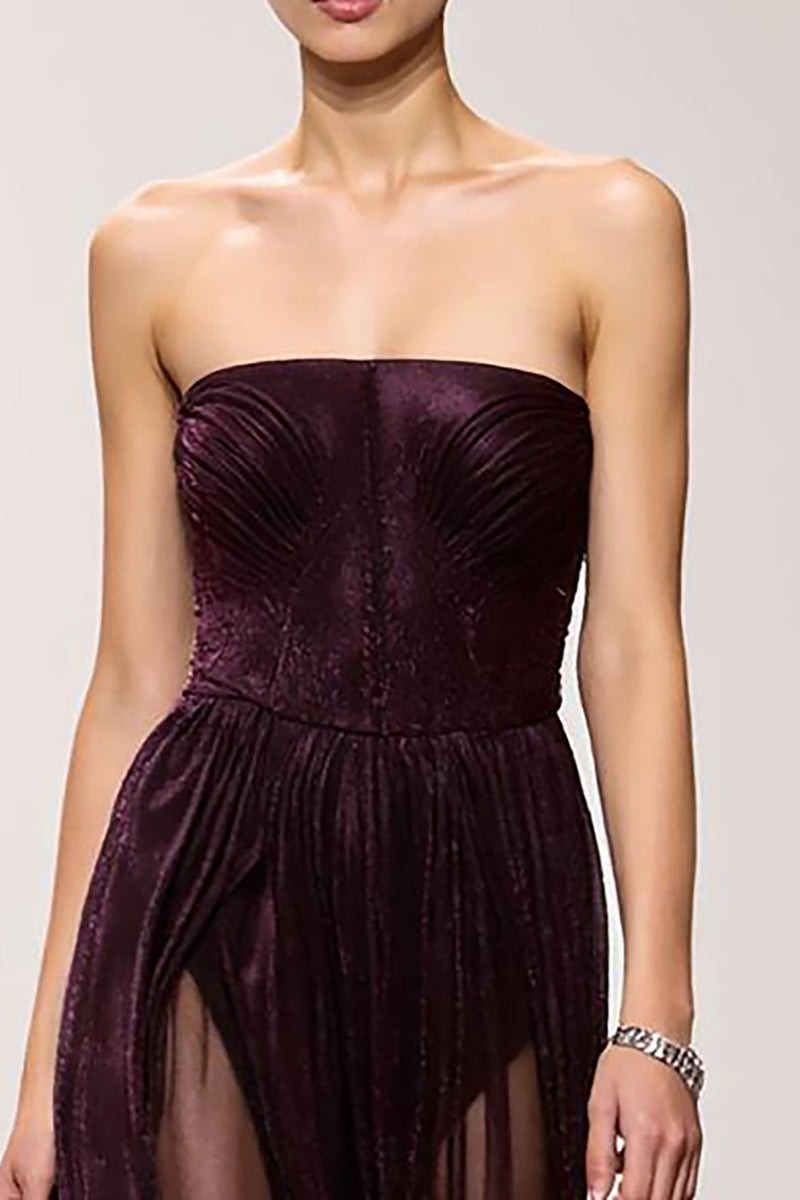 Load image into Gallery viewer, Simple Coffee Sheath Strapless Long Evening Dress