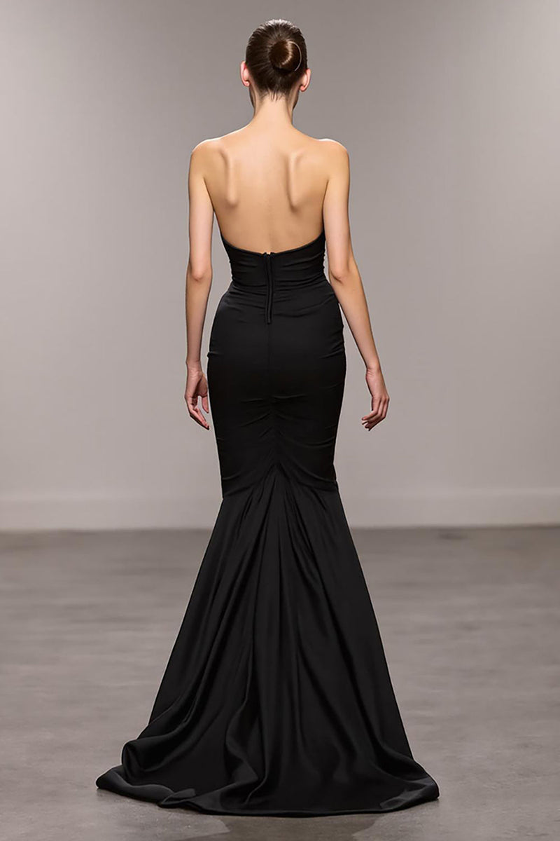 Load image into Gallery viewer, Black Mermaid Sweetheart Maxi Evening Dress with Slit