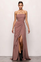 Load image into Gallery viewer, Blush Strapless Ruched Backless Long Evening Dress with Slit