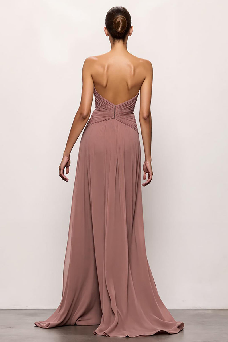 Load image into Gallery viewer, Blush Strapless Ruched Backless Long Evening Dress with Slit