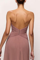 Load image into Gallery viewer, Blush Strapless Ruched Backless Long Evening Dress with Slit