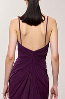 Load image into Gallery viewer, Purple Chiffon Spaghetti Straps A Line Ruched Long Evening Dress with Slit