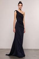 Load image into Gallery viewer, Black Sheath One Shoulder Backless Long Evening Dress