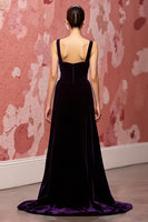 Load image into Gallery viewer, Simple Dark Purple A Line Velvet Long Evening Dress