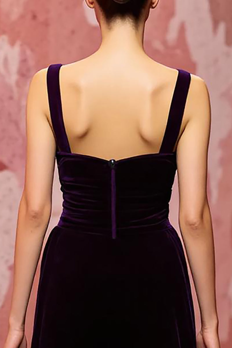 Load image into Gallery viewer, Simple Dark Purple A Line Velvet Long Evening Dress