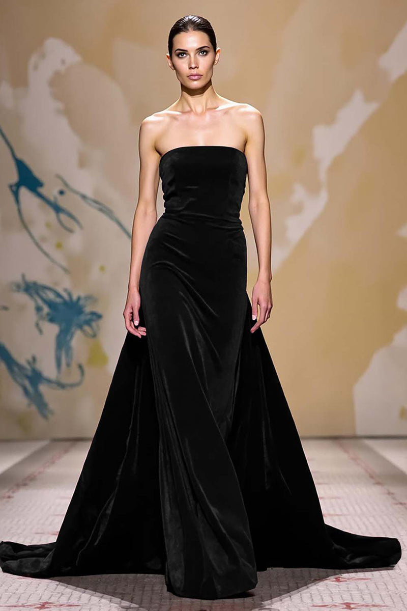 Load image into Gallery viewer, Dark Red Velvet Strapless Long Evening Dress