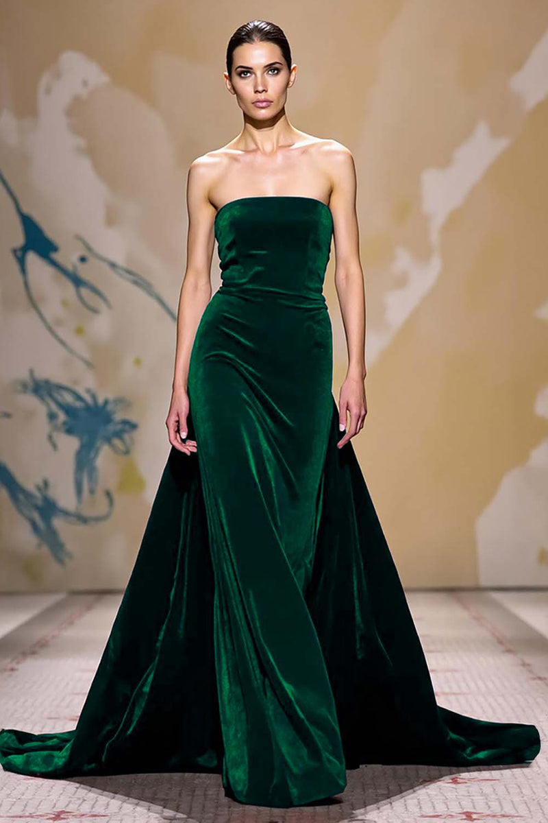 Load image into Gallery viewer, Dark Red Velvet Strapless Long Evening Dress