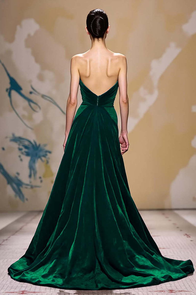 Load image into Gallery viewer, Dark Red Velvet Strapless Long Evening Dress