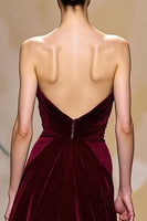 Load image into Gallery viewer, Dark Red Velvet Strapless Long Evening Dress
