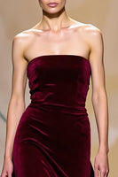 Load image into Gallery viewer, Dark Red Velvet Strapless Long Evening Dress