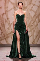 Load image into Gallery viewer, Dark Red Sweetheart Velvet Long Evening Dress with Slit