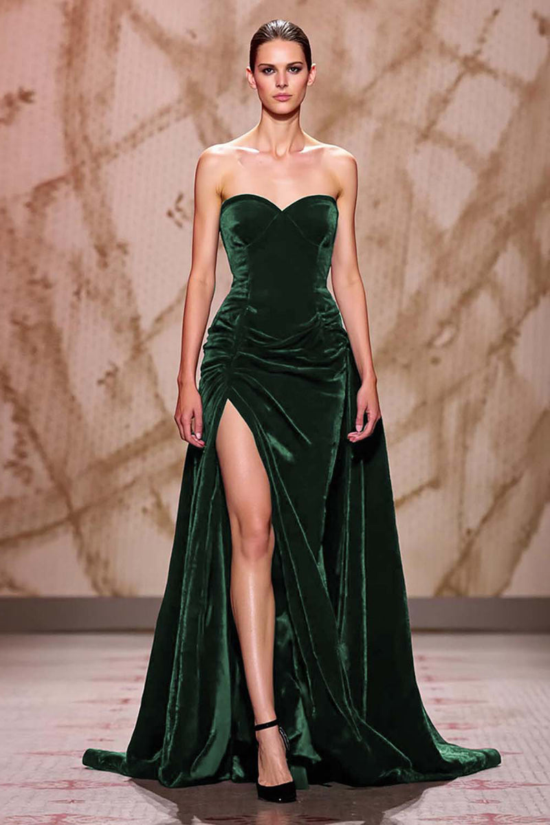 Load image into Gallery viewer, Dark Red Sweetheart Velvet Long Evening Dress with Slit