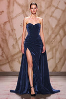 Load image into Gallery viewer, Dark Red Sweetheart Velvet Long Evening Dress with Slit