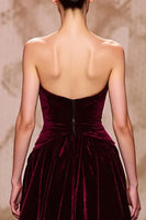 Load image into Gallery viewer, Dark Red Sweetheart Velvet Long Evening Dress with Slit