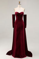 Load image into Gallery viewer, Dark Red Sweetheart Velvet A Line Long Evening Dress