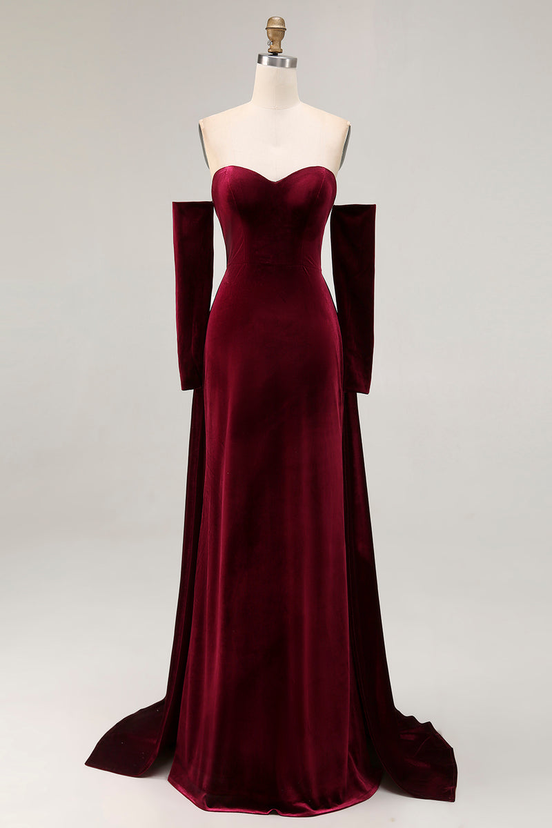 Load image into Gallery viewer, Dark Red Sweetheart Velvet A Line Long Evening Dress