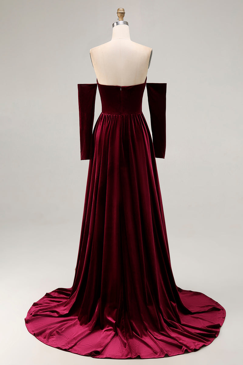 Load image into Gallery viewer, Dark Red Sweetheart Velvet A Line Long Evening Dress