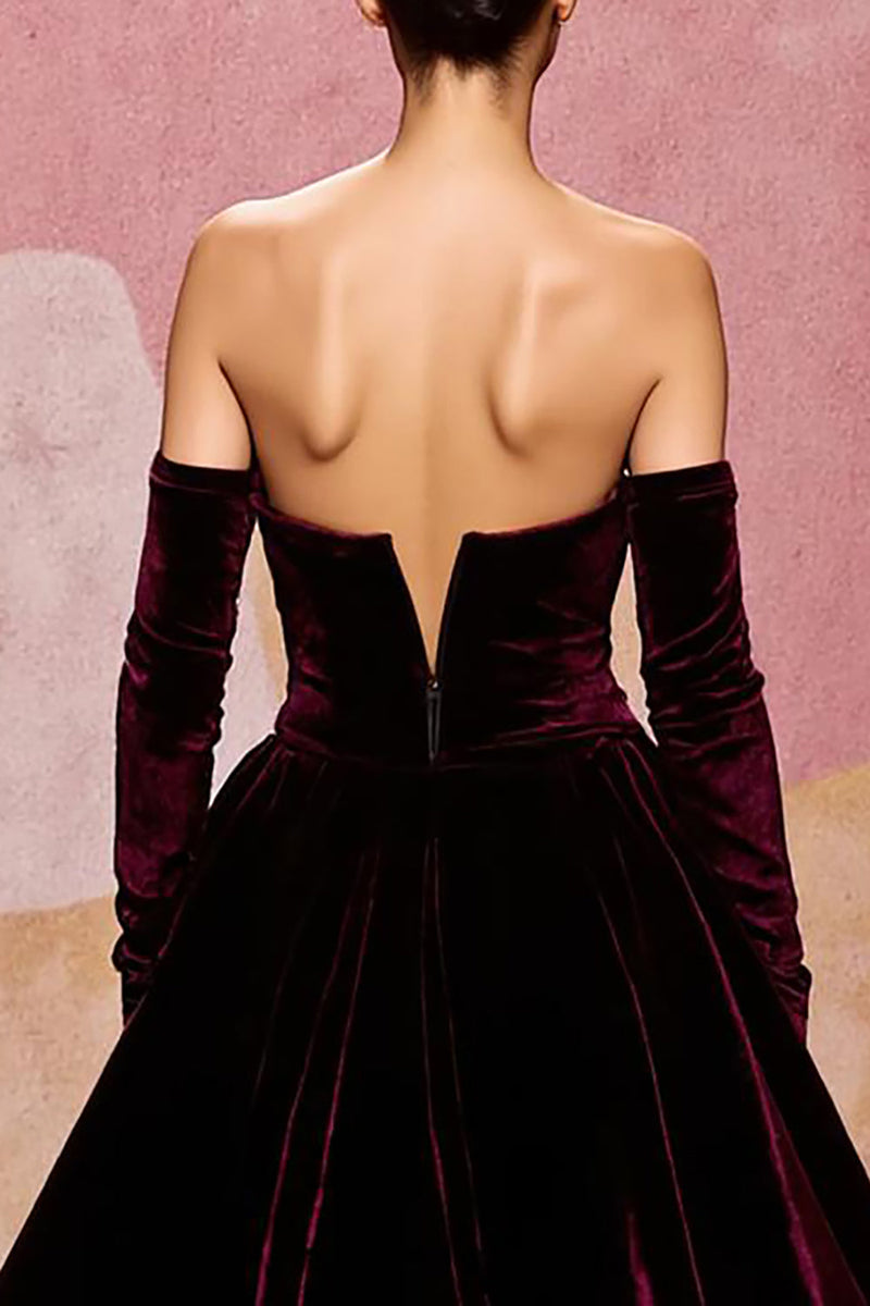 Load image into Gallery viewer, Dark Red Sweetheart Velvet A Line Long Evening Dress