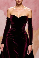 Load image into Gallery viewer, Dark Red Sweetheart Velvet A Line Long Evening Dress
