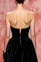 Load image into Gallery viewer, Black Velvet A Line Strapless Long Evening Dress with Slit