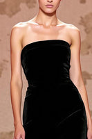 Load image into Gallery viewer, Simple Black Strapless Velvet Long Evening Dress with Slit