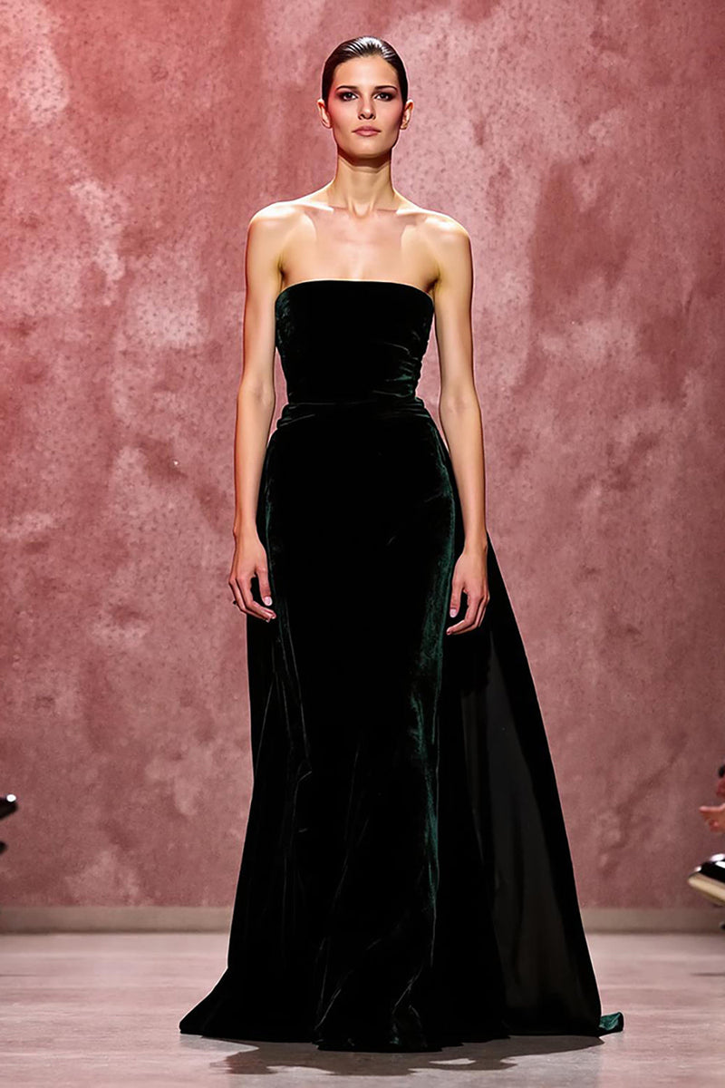 Load image into Gallery viewer, Simple Dark Green Velvet Strapless Long Evening Dress