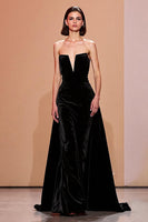 Load image into Gallery viewer, Simple Black Velvet Strapless Long Evening Dress