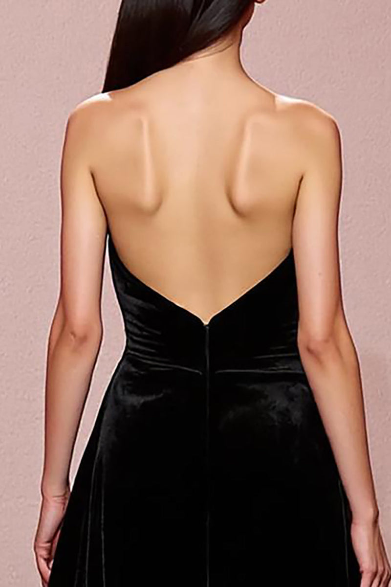 Load image into Gallery viewer, Simple Black Velvet Strapless Long Evening Dress