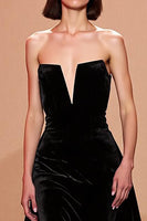 Load image into Gallery viewer, Simple Black Velvet Strapless Long Evening Dress