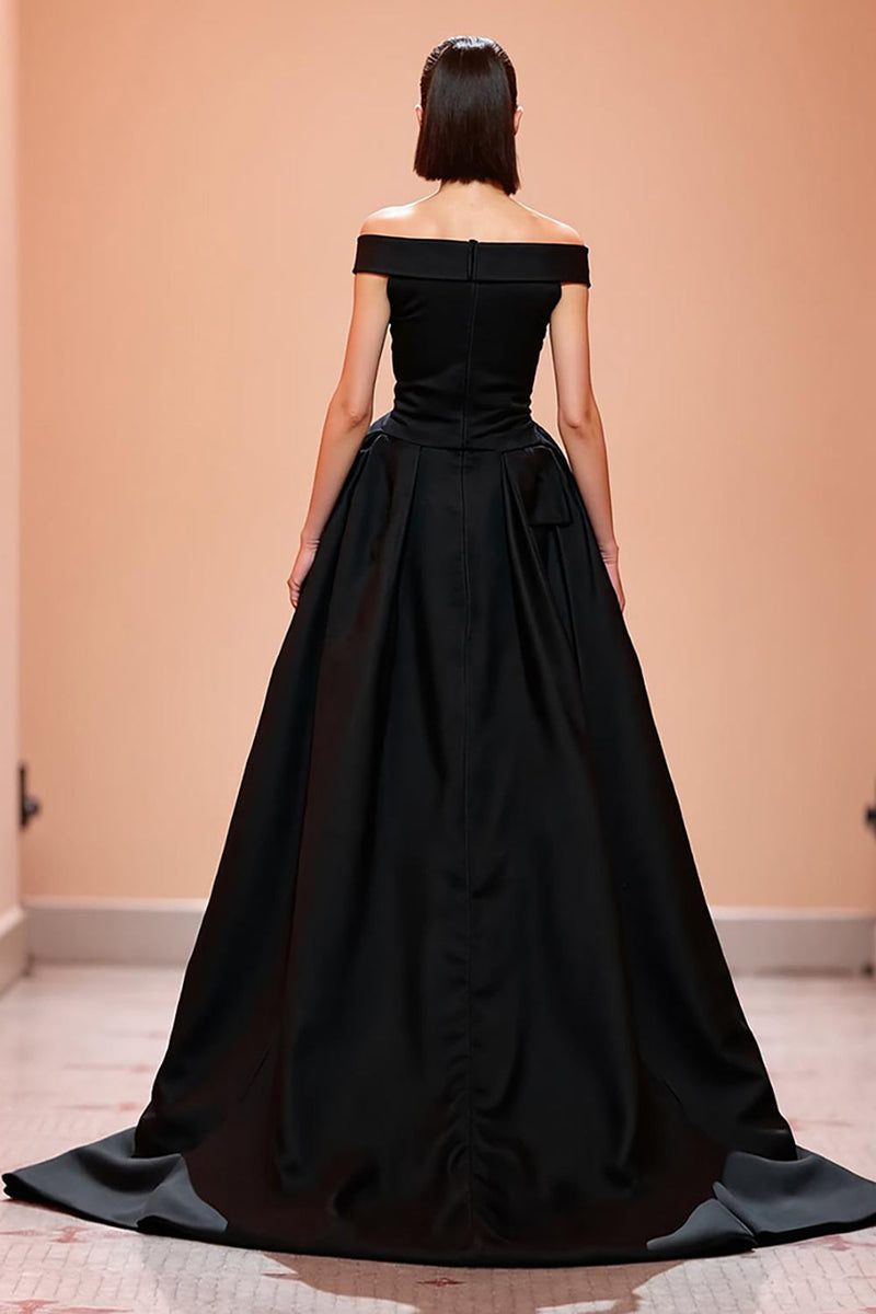 Load image into Gallery viewer, Black Off the Shoulder Corset Long Evening Dress with Slit