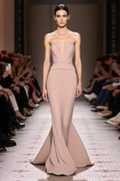 Load image into Gallery viewer, Simple Champagne Strapless Mermaid Backless Long Evening Dress