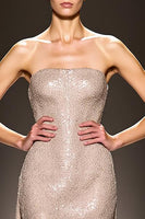 Load image into Gallery viewer, Sparkly Champagne Strapless Sheath Long Evening Dress